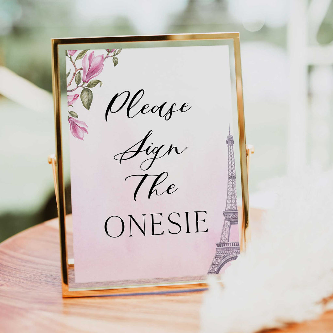 please sign the onesie, Paris baby shower games, printable baby shower games, Parisian baby shower games, fun baby shower games