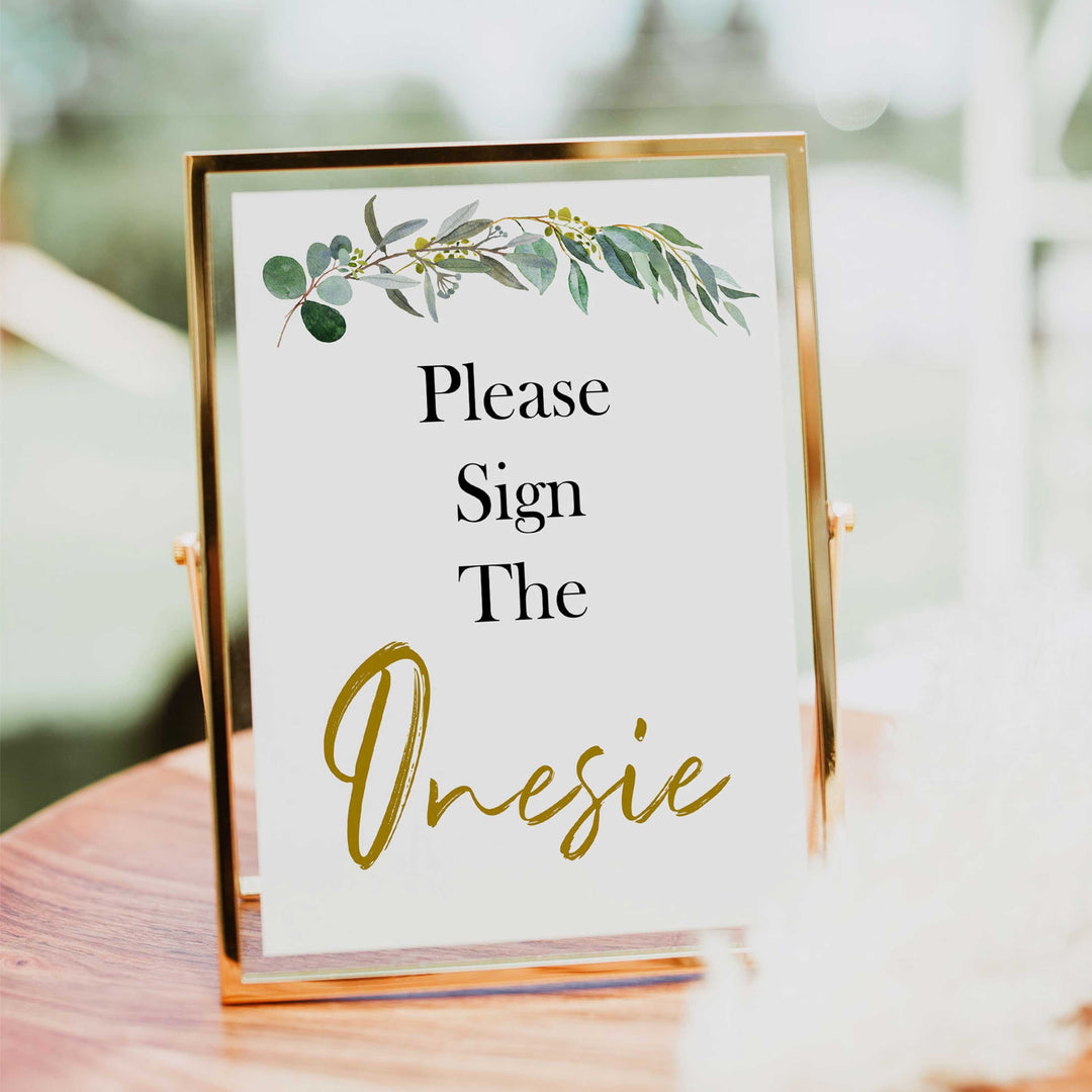 Eucalyptus baby games, sign the onesie, printable baby shower games, fun baby games, top baby games, best baby games, baby shower games