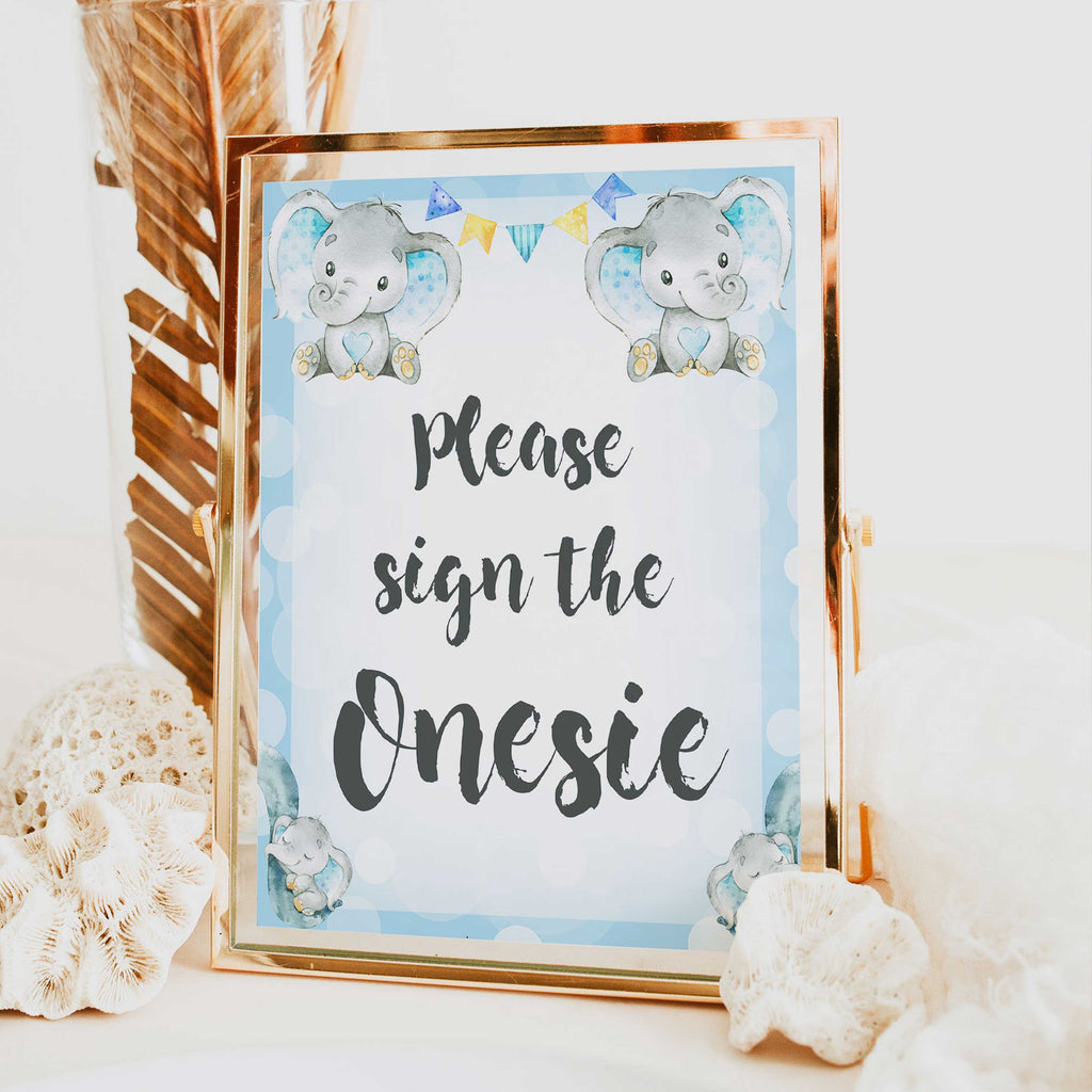 Sign The Onesie - Blue Elephant Printable Baby Games – OhHappyPrintables