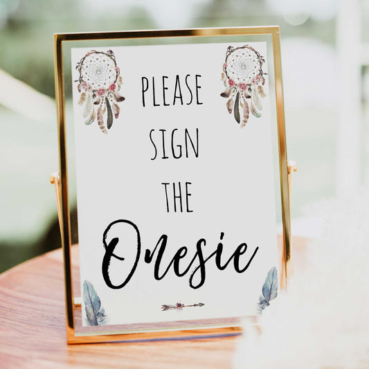 please sign the onesie, sign the onesie, Printable baby shower games, boho baby shower games, dreamcatcher baby games, fun baby shower games, top baby shower ideas