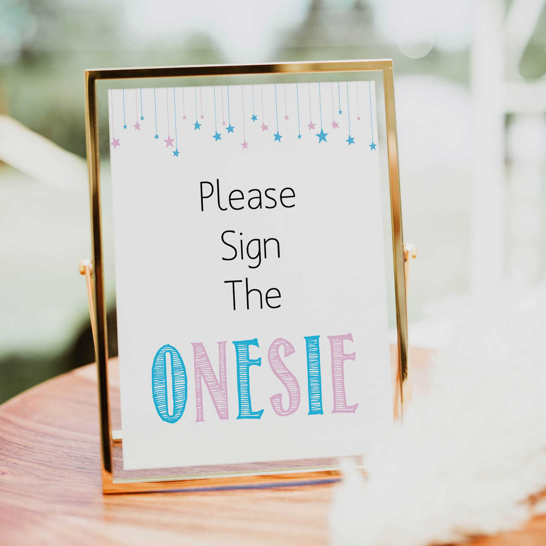 Gender reveal baby games, sign the onesie, printable baby shower games, fun baby games, top baby games, best baby games, baby shower games