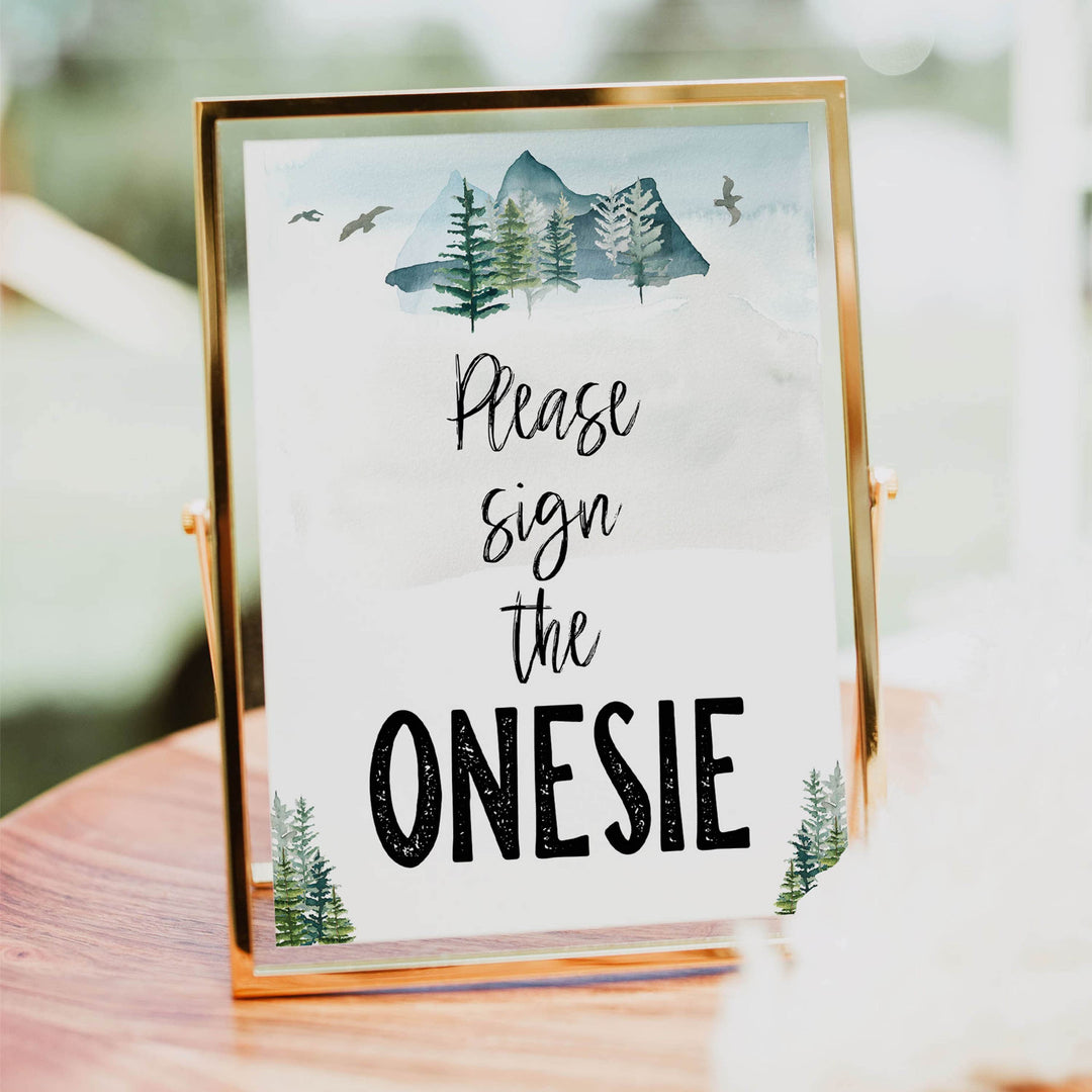 sign the onesie baby sign, Adventure baby decor, printable baby table signs, printable baby decor, baby adventure table signs, fun baby signs, baby adventure fun baby table signs
