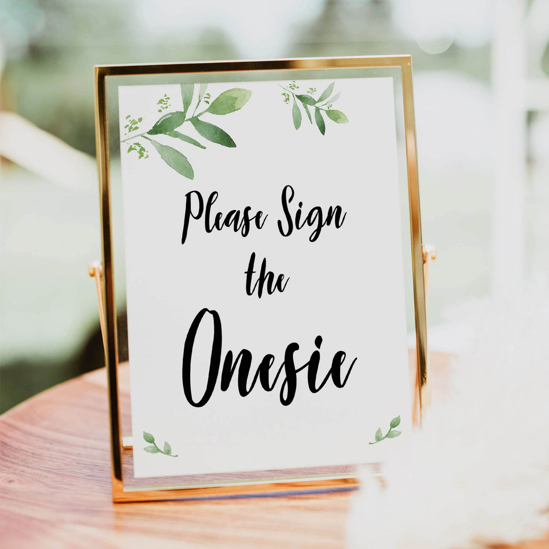 please sign the onesie sign, Printable baby shower games, botanical baby shower games, floral baby shower ideas, fun baby shower ideas