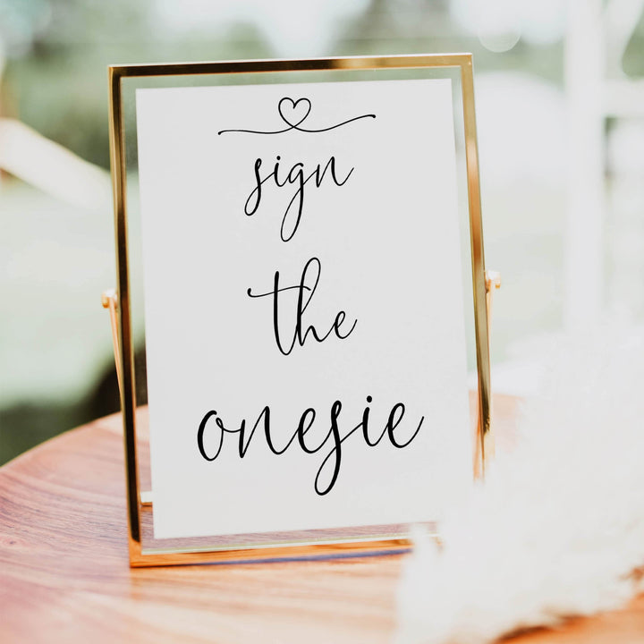 sign the onesie printable sign, minimalist baby shower signs, printable baby shower signs, sign the onesie, fun baby games, top baby shower ideas