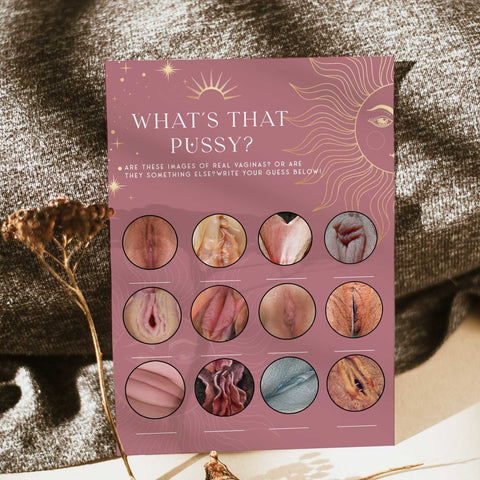 Fully editable and printable bridal shower what's that pussy game with a celestial design. Perfect for a celestial bridal shower themed party