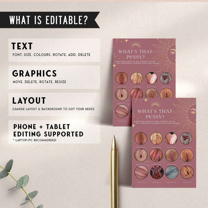 Fully editable and printable bridal shower what's that pussy game with a celestial design. Perfect for a celestial bridal shower themed party