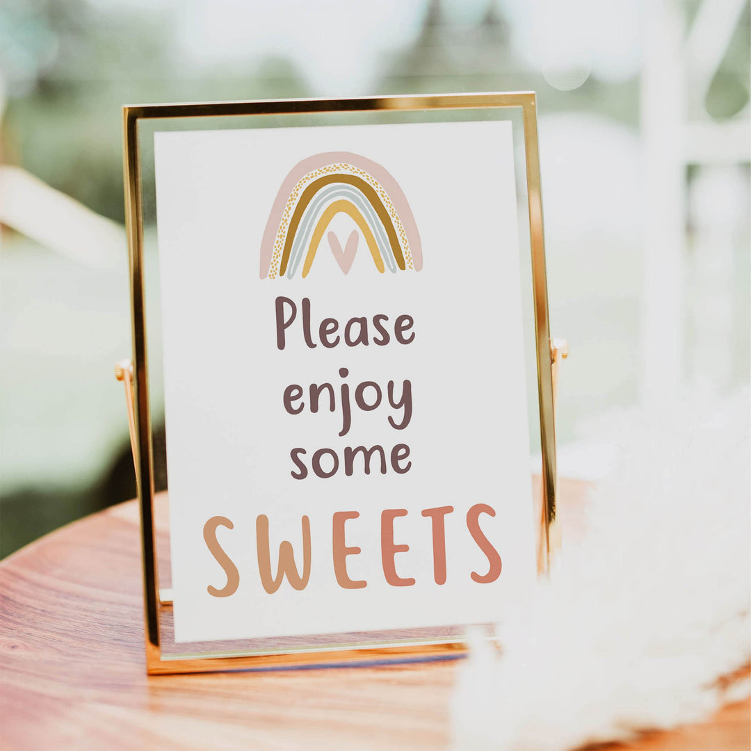 sweets baby table sign, Boho rainbow baby decor, printable baby table signs, printable baby decor, baby boho rainbow table signs, fun baby signs, baby boho rainbow fun baby table signs