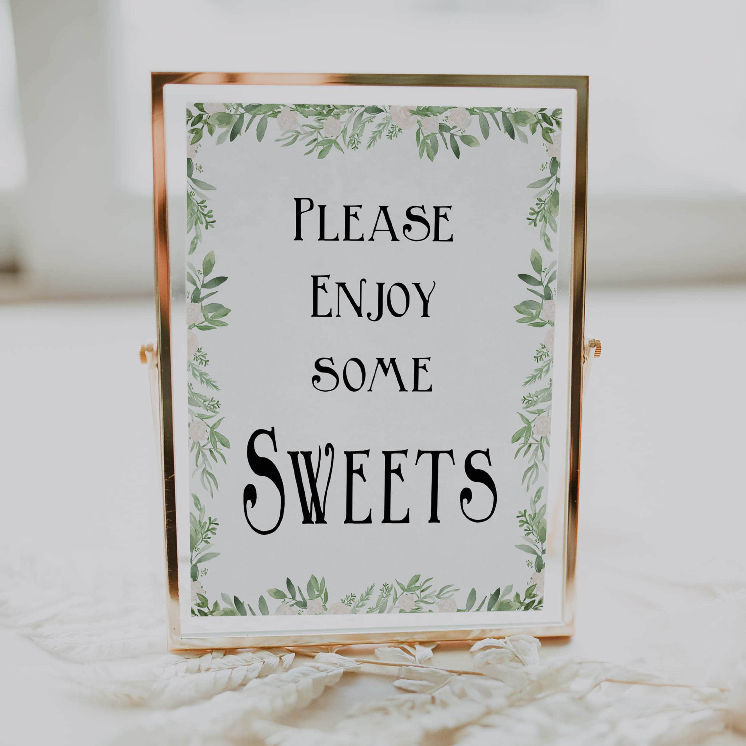 Sweets Inside Sign Sweets Sign - Green Leaf Printable Baby Shower Signs – OhHappyPrintables