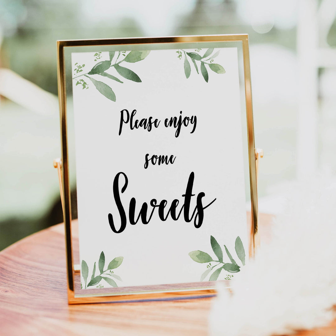 sweets baby shower signs, printable baby shower signs, botanical baby shower decor, floral baby table signs