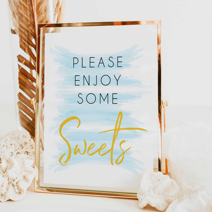 Sweets baby shower signs, printable baby shower signs, fun baby signs, blue baby shower signs