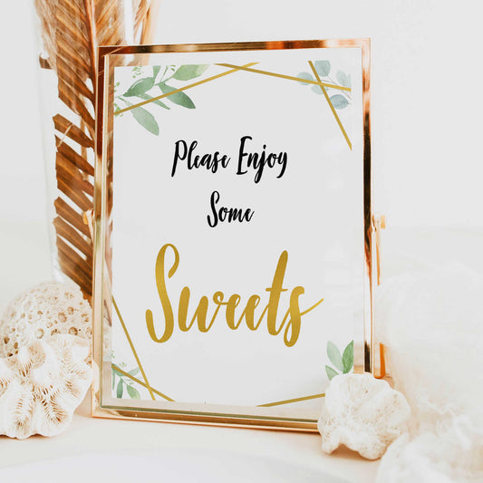 sweets baby table signs, sweets baby signs, Gold geometric baby decor, printable baby table signs, printable baby decor, gold table signs, fun baby signs, geometric fun baby table signs