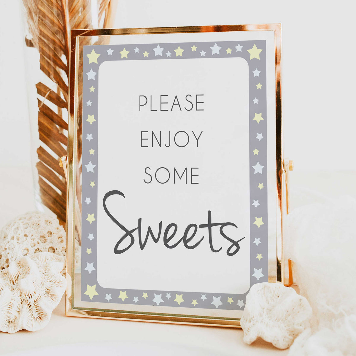 Printable baby signs, sweets baby sign, yellow and grey stars, printable baby shower signs, top baby shower decor, baby printable decor