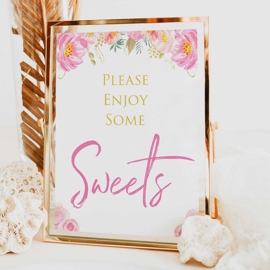 sweets baby table signs, sweets baby decor,  Blush floral baby decor, printable baby table signs, printable baby decor, gold table signs, fun baby signs, floral fun baby table signs