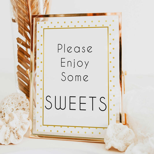 sweets baby table sign, sweets baby signs, Baby gold dots baby decor, printable baby table signs, printable baby decor, baby gold glitter table signs, fun baby signs, baby gold fun baby table signs