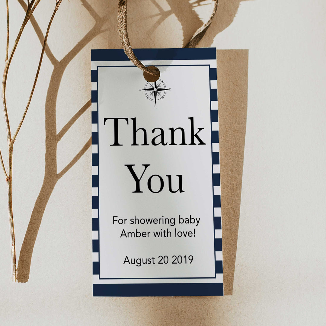 thank you baby shower tags, nautical baby shower tags, printable baby shower tags, editable baby tags, nautical baby shower ideas