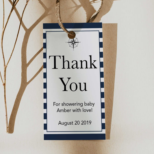 thank you baby shower tags, nautical baby shower tags, printable baby shower tags, editable baby tags, nautical baby shower ideas