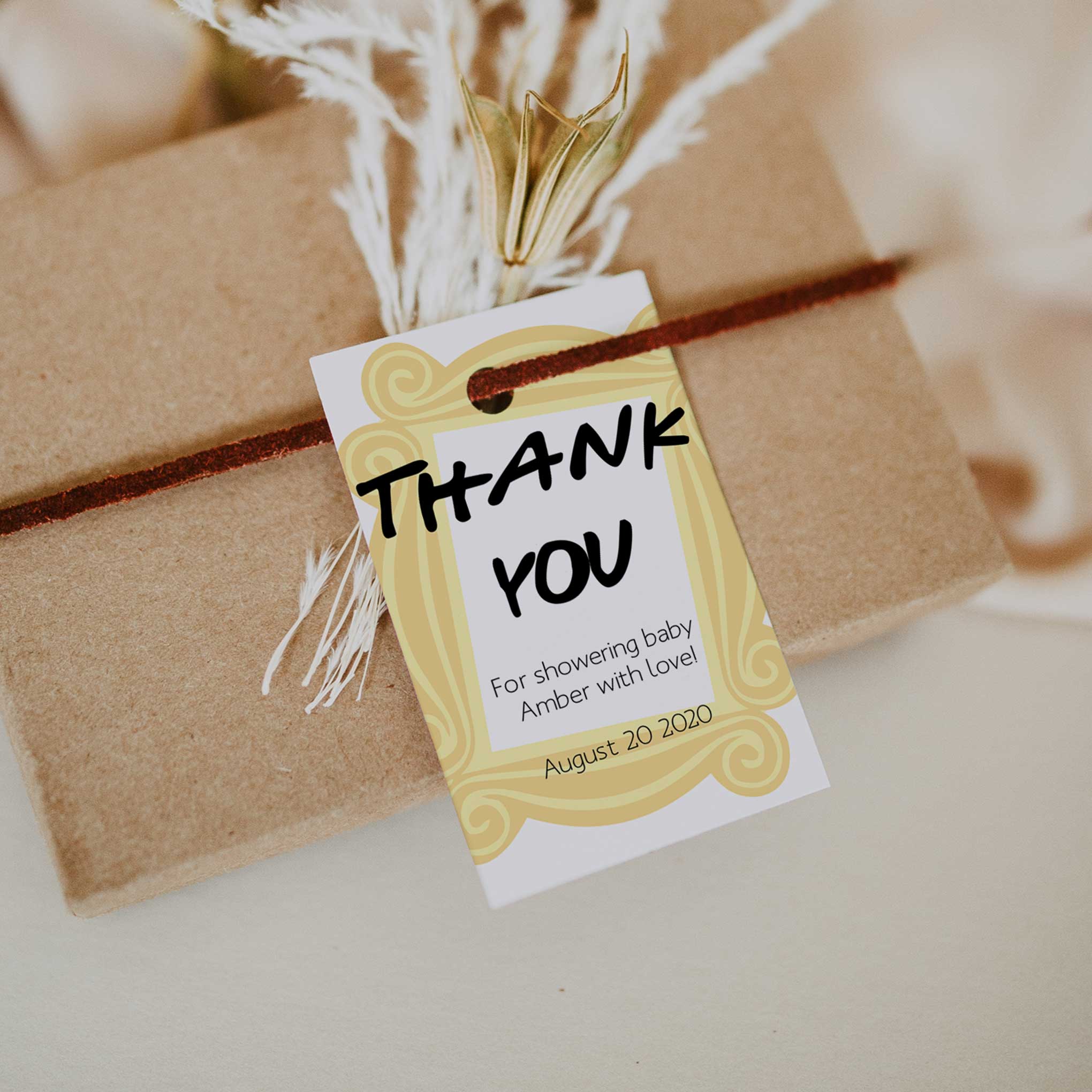 friends baby shower thank you tags, printable baby shower tags, editable baby shower tags, friends baby shower ideas, fun baby shower tags
