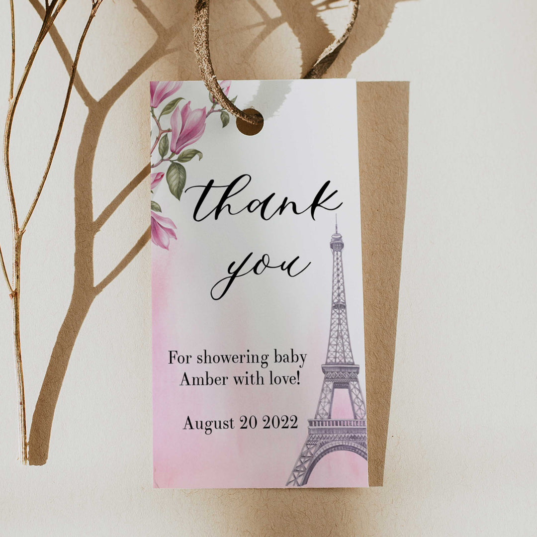 editable thank you tags, Paris baby shower games, printable baby shower games, Parisian baby shower games, fun baby shower games