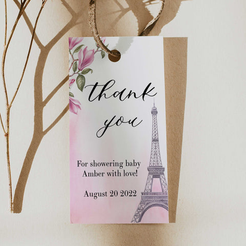 editable thank you tags, Paris baby shower games, printable baby shower games, Parisian baby shower games, fun baby shower games