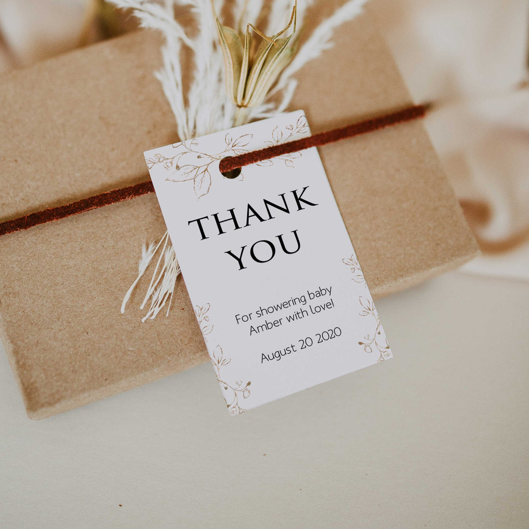 Thank you tags, Printable baby shower games, gold leaf baby games, baby shower games, fun baby shower ideas, top baby shower ideas, gold leaf baby shower, baby shower games, fun gold leaf baby shower ideas