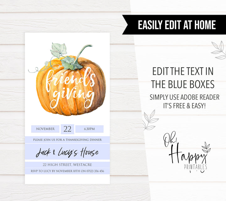 EDITABLE Friendsgiving Invitation Template - Thanksgiving
