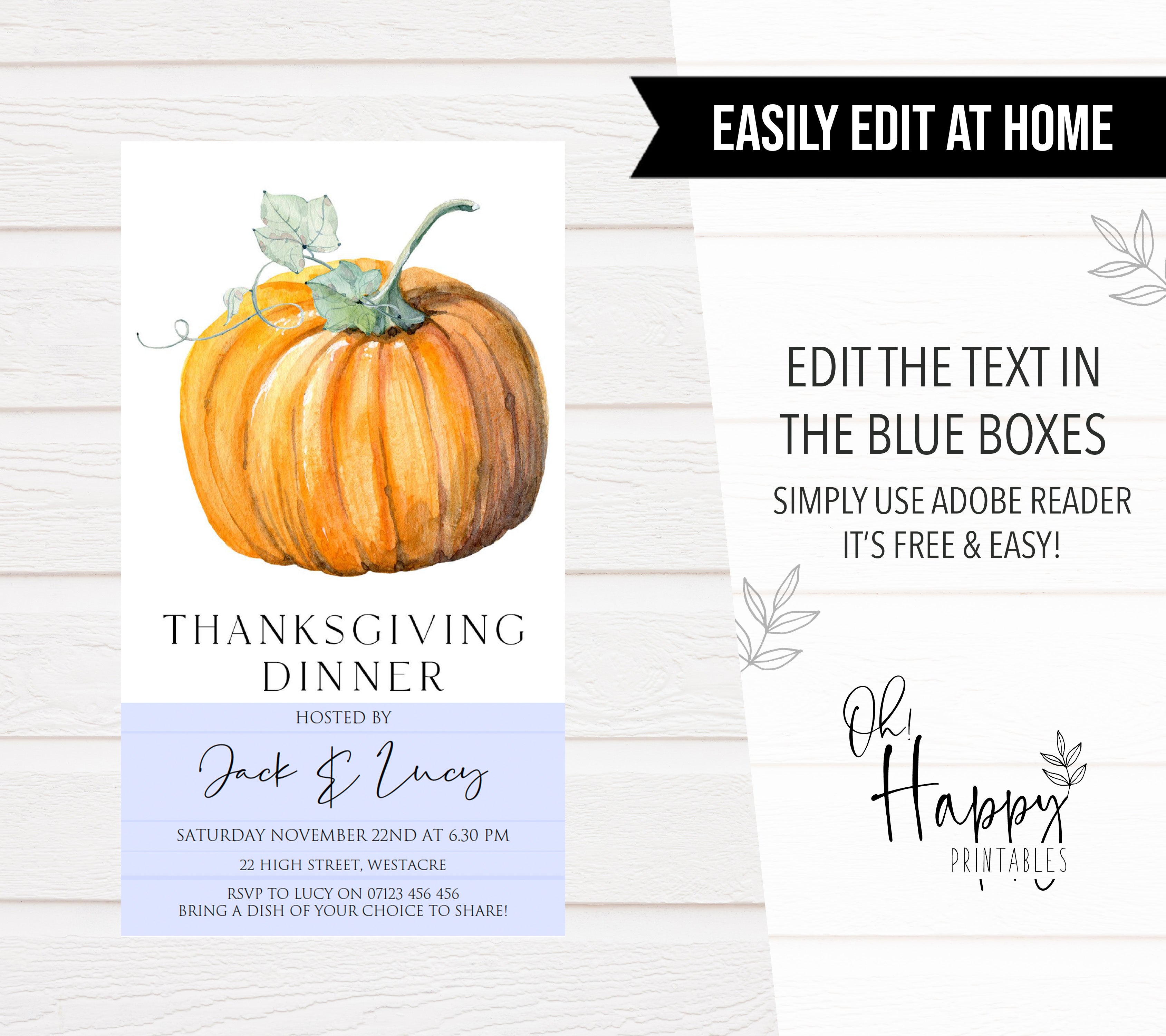 editable thanksgiving invite, einvite, thanksgiving invitation, cell evite