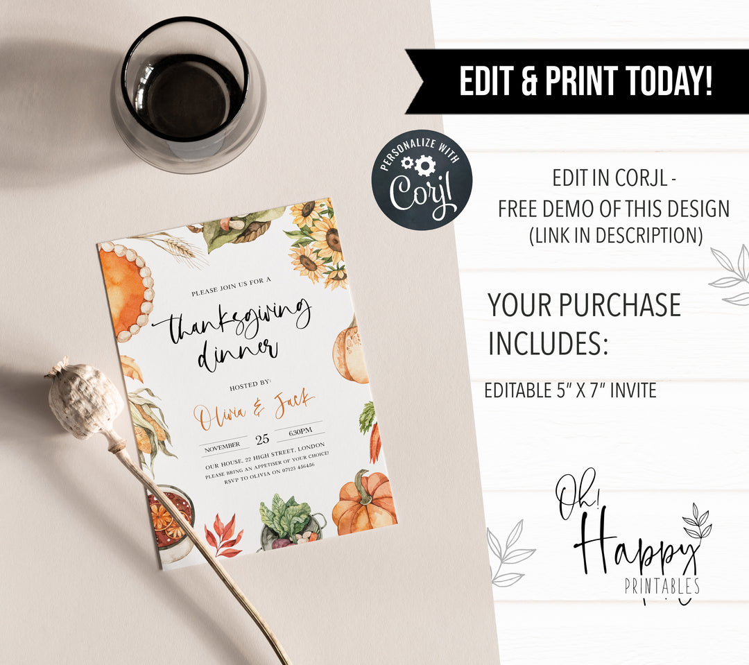 editable thanksgiving invitations, printable thanksgiving invitations, thanksgiving invites, friendsgiving invitations, thanksgiving feast