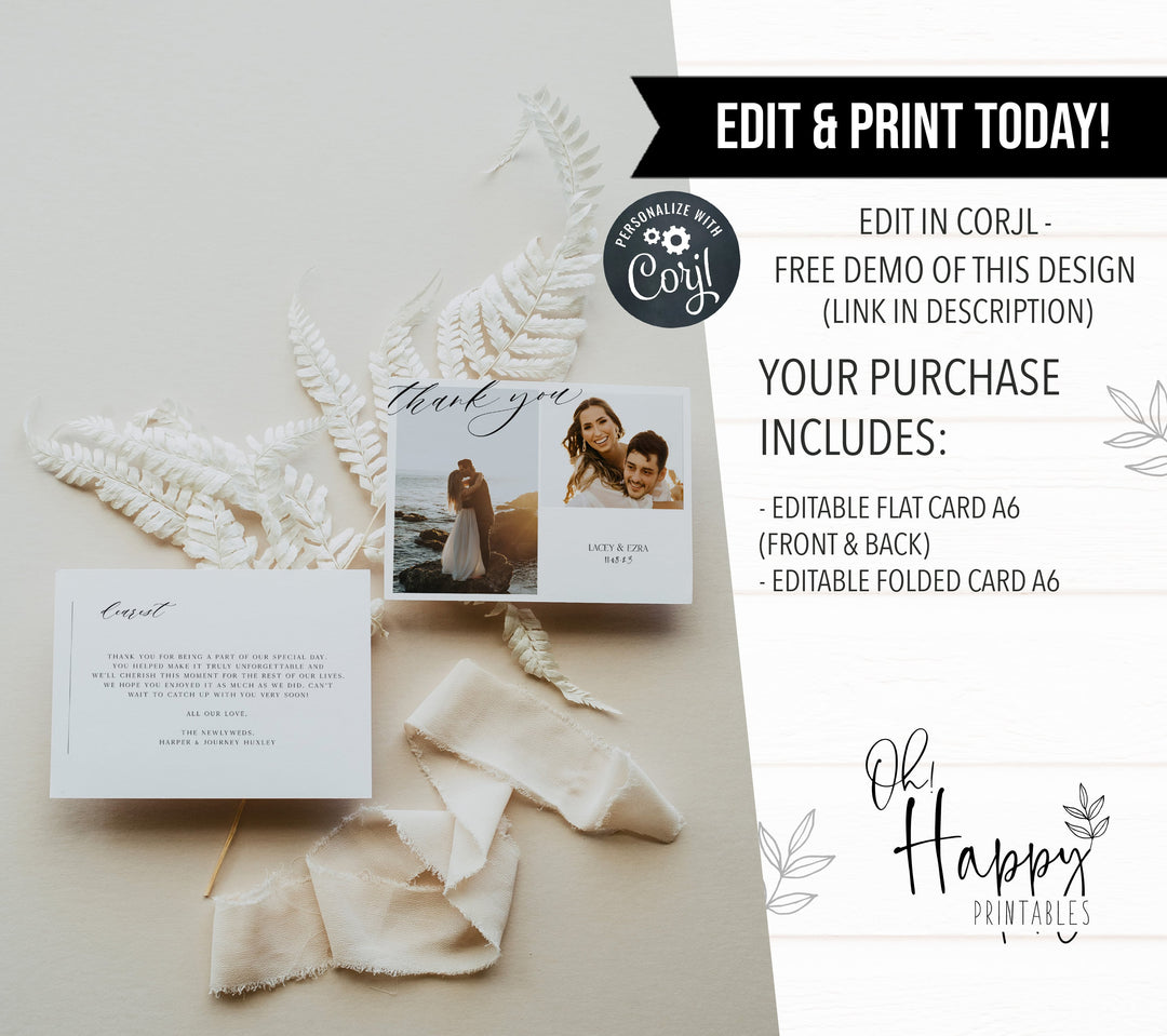 editable thank you card, printable wedding thank you card, CALLIGRAPHY editable wedding invitation suite, editable wedding stationery, printable wedding stationery, modern wedding items, wedding save the dates