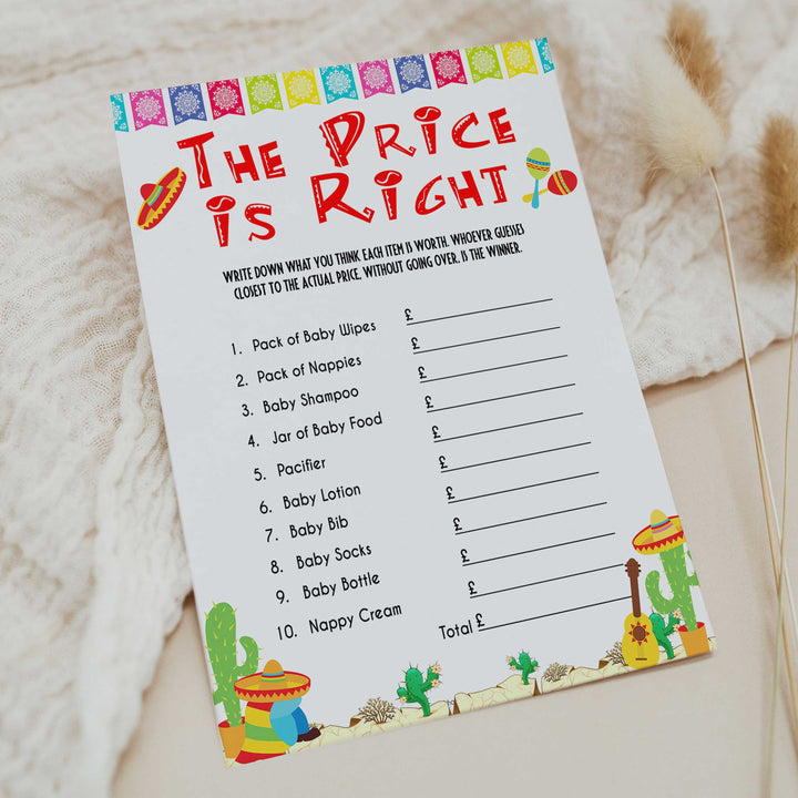 the price is right baby game, Printable baby shower games, Mexican fiesta fun baby games, baby shower games, fun baby shower ideas, top baby shower ideas, fiesta shower baby shower, fiesta baby shower ideas