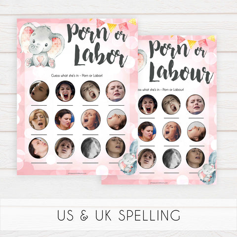 labor or porn, baby bump or beer belly game, Printable baby shower games, fun abby games, baby shower games, fun baby shower ideas, top baby shower ideas, pink elephant baby shower, pink baby shower ideas