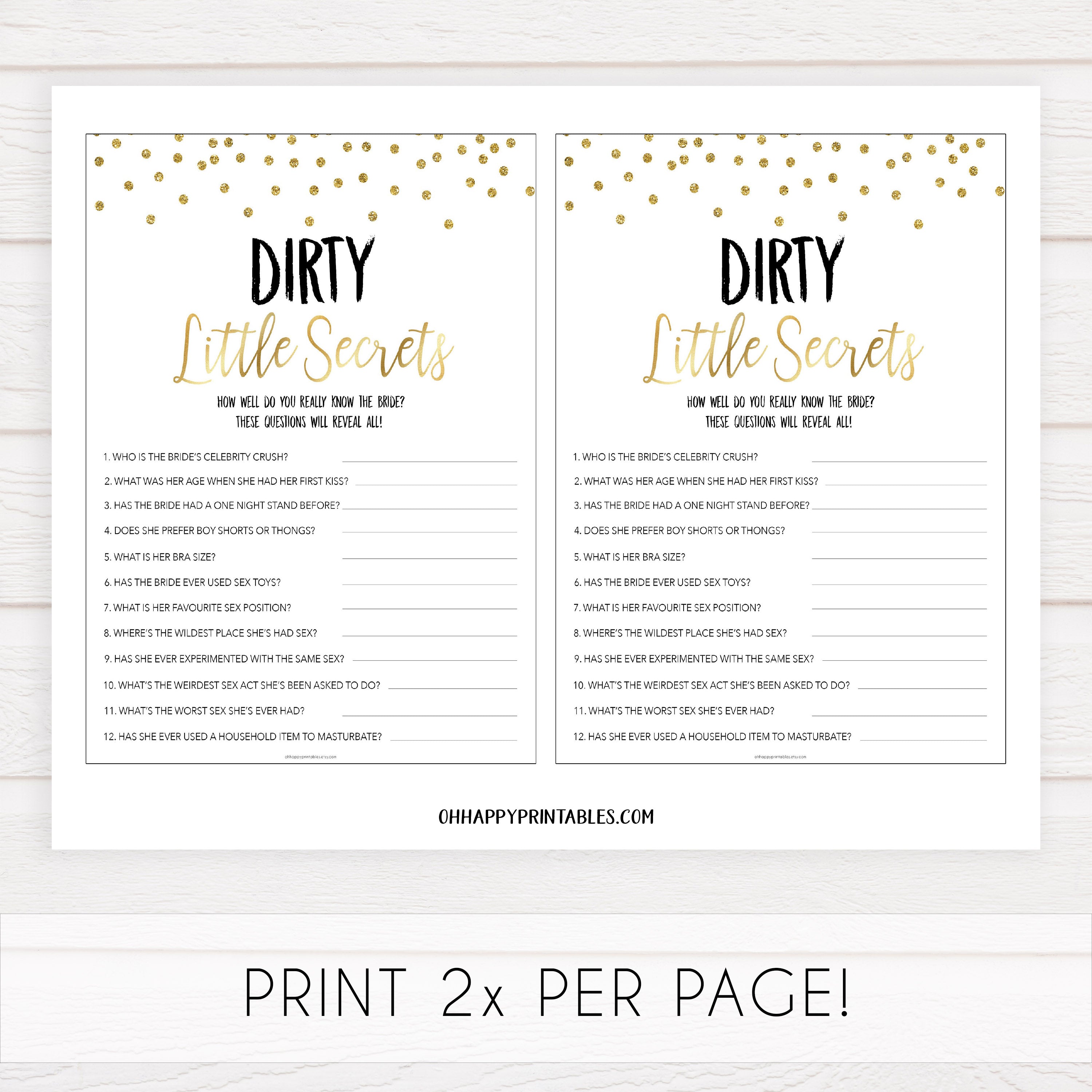 dirty little secrets bridal game, Printable bachelorette games, gold glitter bachelorette, friends hen party games, fun hen party games, bachelorette game ideas, gold glitter adult party games, naughty hen games, naughty bachelorette games