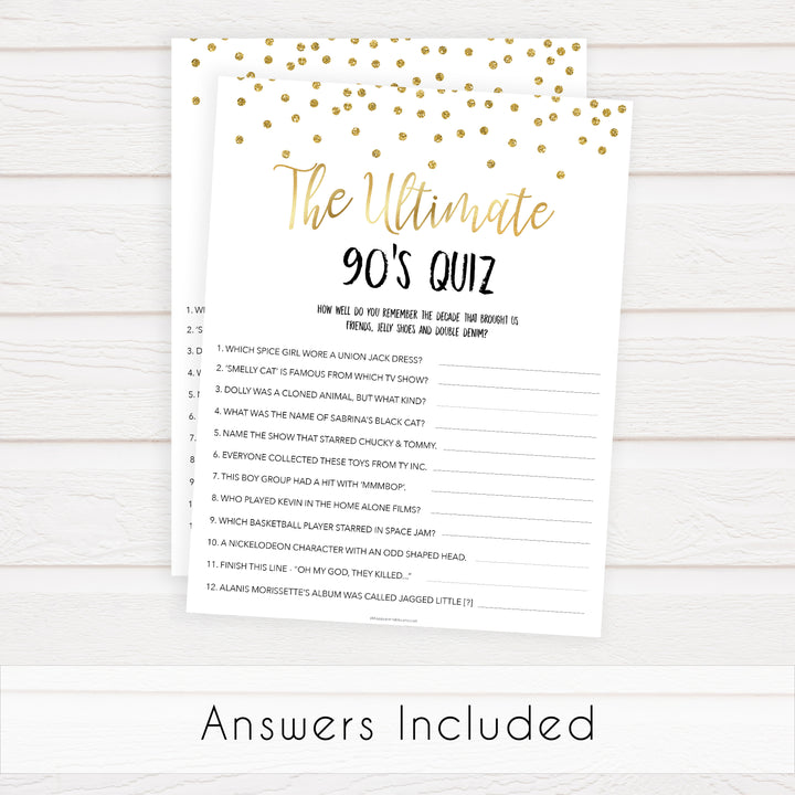 ultimate 90s quiz, bridal 90s quiz, Printable bachelorette games, gold glitter bachelorette, friends hen party games, fun hen party games, bachelorette game ideas, gold glitter adult party games, naughty hen games, naughty bachelorette games