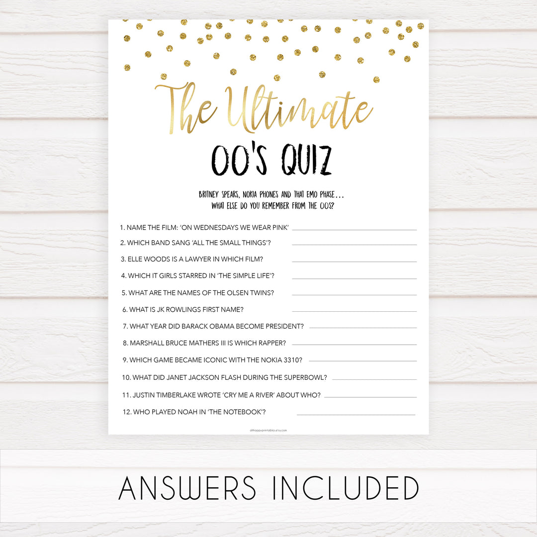 ultimate 00s quiz game, Printable bachelorette games, gold glitter bachelorette, friends hen party games, fun hen party games, bachelorette game ideas, gold glitter adult party games, naughty hen games, naughty bachelorette games