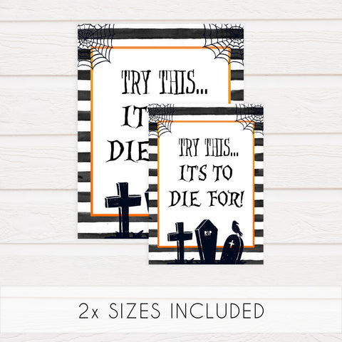 time to die sign, halloween table signs, printable halloween table signs, spooky halloween decor, halloween decor