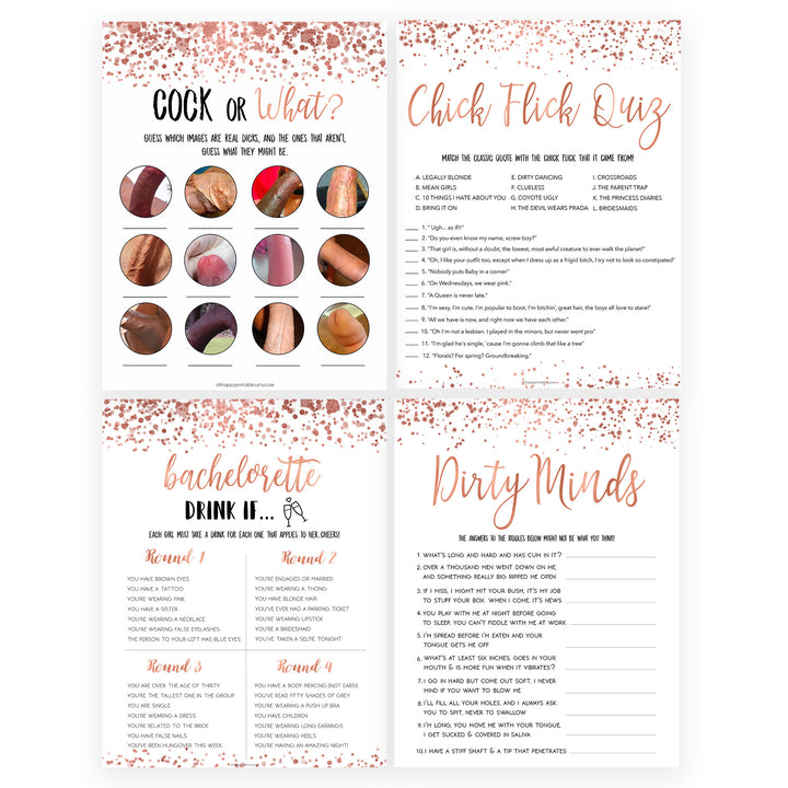 4 Bachelorette Party Games Bundle - Rose Gold Foil