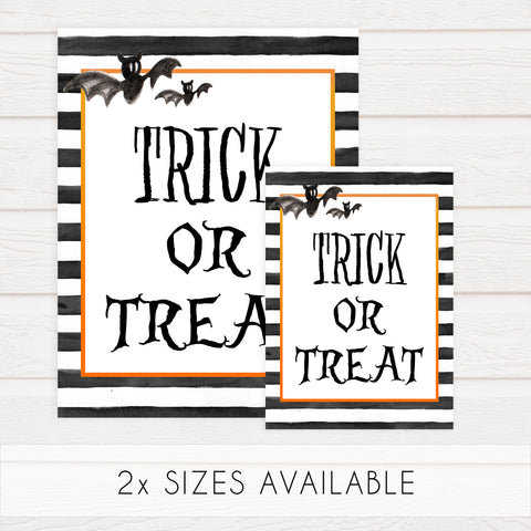 treat or treat sign, halloween table signs, printable halloween table signs, spooky halloween decor, halloween decor