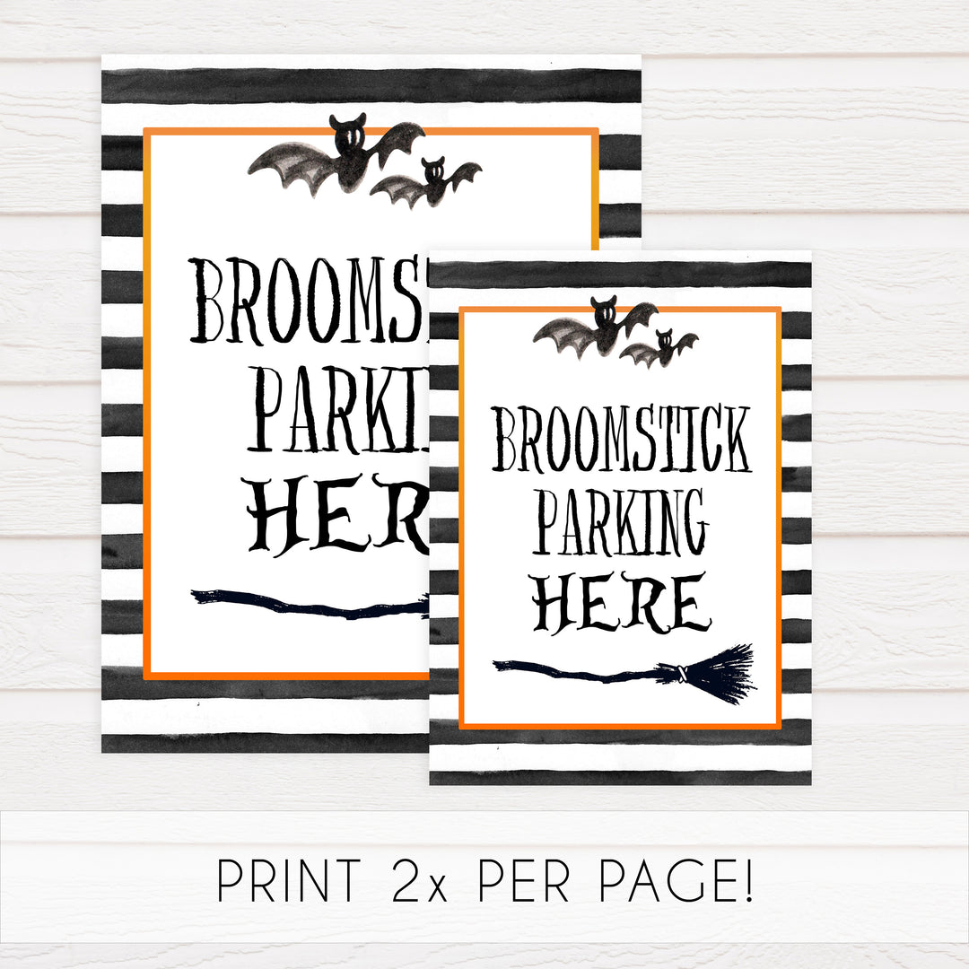broomstick parking halloween sign, halloween table signs, printable halloween table signs, spooky halloween decor, halloween decor