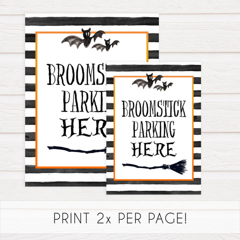 broomstick parking halloween sign, halloween table signs, printable halloween table signs, spooky halloween decor, halloween decor