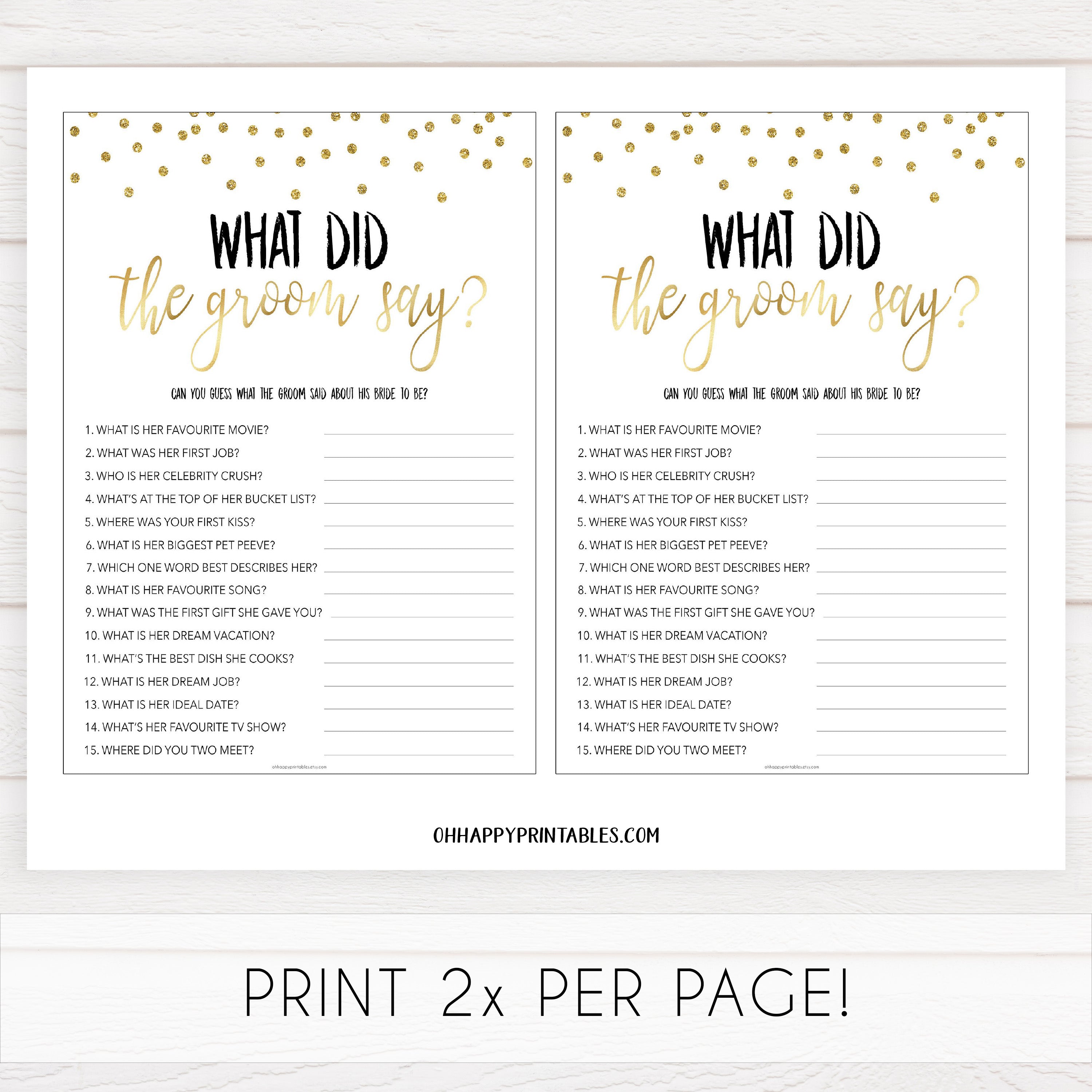 what did the groom say game, Printable bridal shower games, gold glitter bridal shower, gold glitter bridal shower games, fun bridal shower games, bridal shower game ideas, gold glitter bridal shower