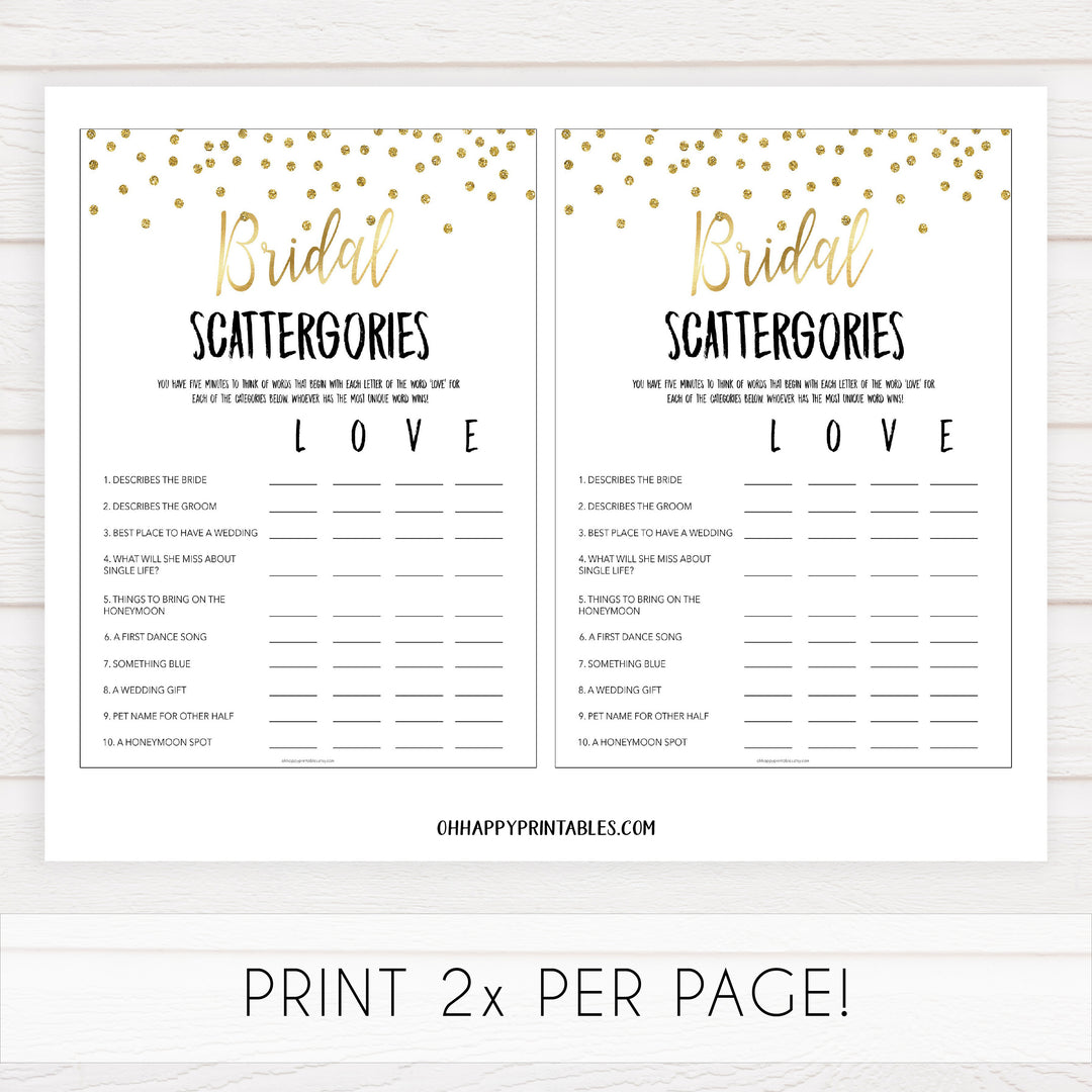 bridal scattergories game, Printable bridal shower games, gold glitter bridal shower, gold glitter bridal shower games, fun bridal shower games, bridal shower game ideas, gold glitter bridal shower