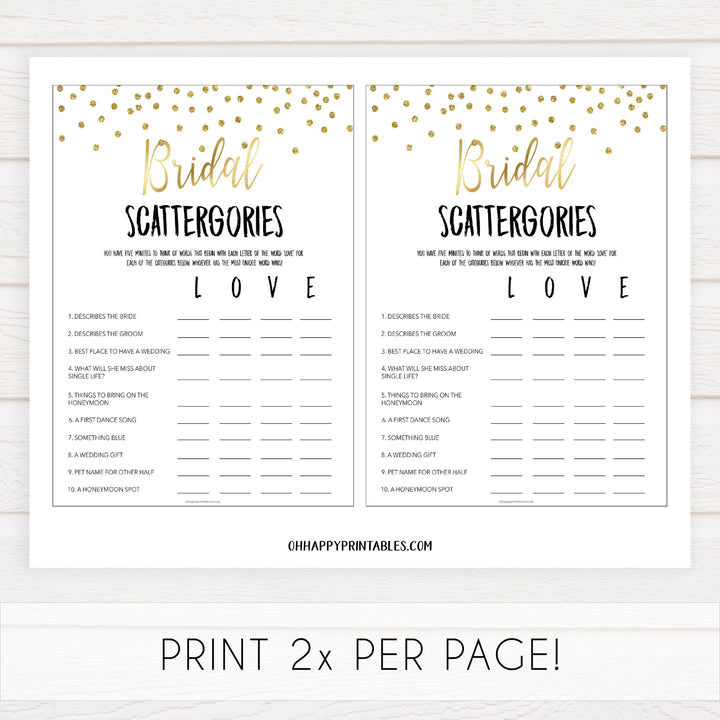 bridal scattergories game, Printable bridal shower games, gold glitter bridal shower, gold glitter bridal shower games, fun bridal shower games, bridal shower game ideas, gold glitter bridal shower