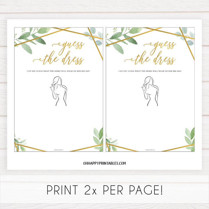 guess the dress bridal shower game, floral bridal shower games, gold bridal shower games, printable bridal games, bridal shower party ideas