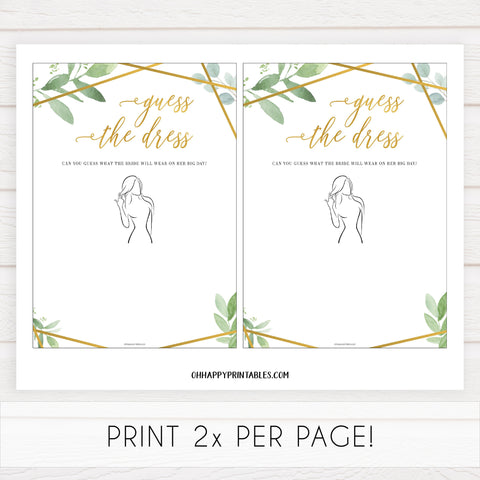 guess the dress bridal shower game, floral bridal shower games, gold bridal shower games, printable bridal games, bridal shower party ideas