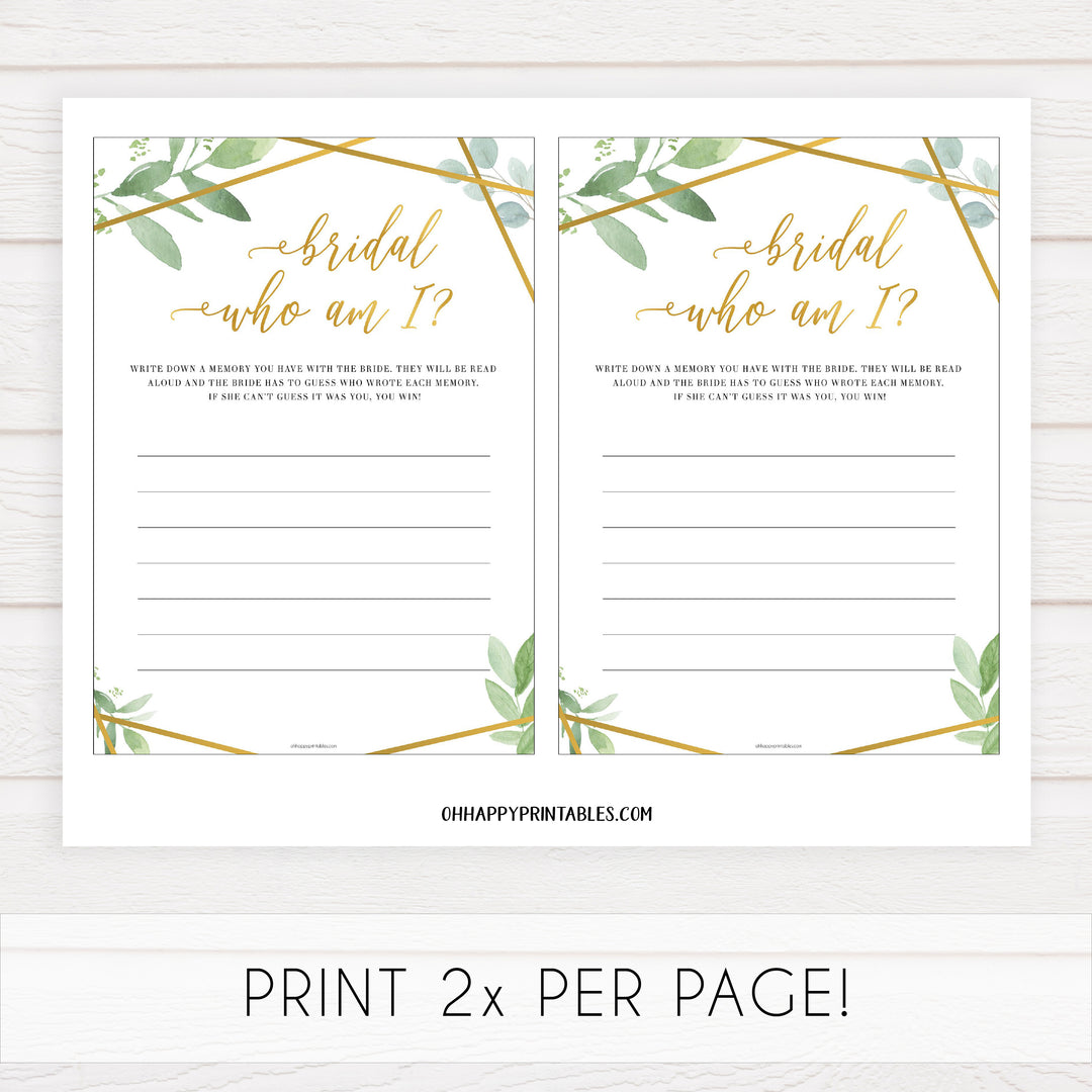 who am i bridal game, Printable bridal shower games, friends bridal shower, gold floral bridal shower games, fun bridal shower games, bridal shower game ideas, floral bridal shower