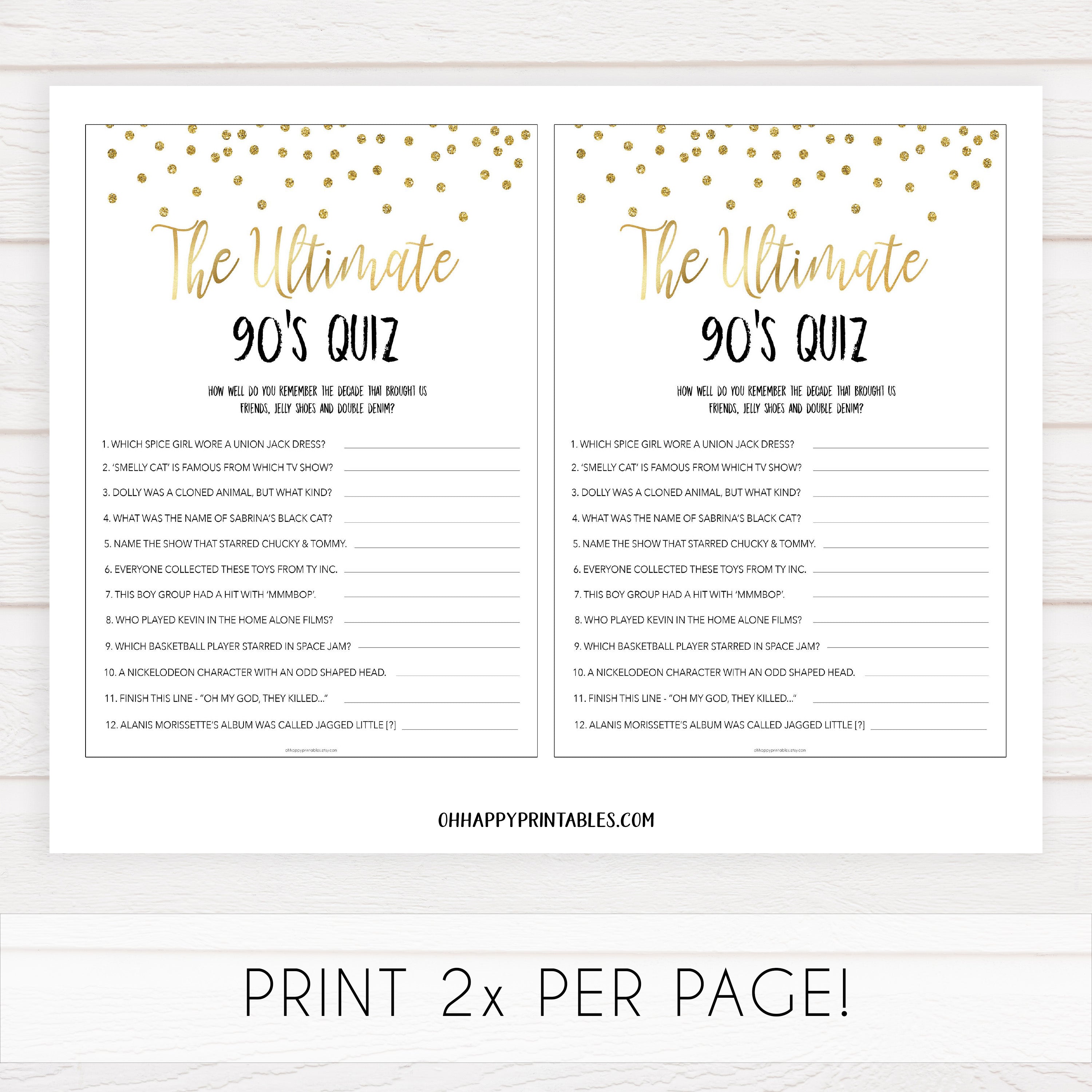 ultimate 90s quiz, bridal 90s quiz, Printable bachelorette games, gold glitter bachelorette, friends hen party games, fun hen party games, bachelorette game ideas, gold glitter adult party games, naughty hen games, naughty bachelorette games
