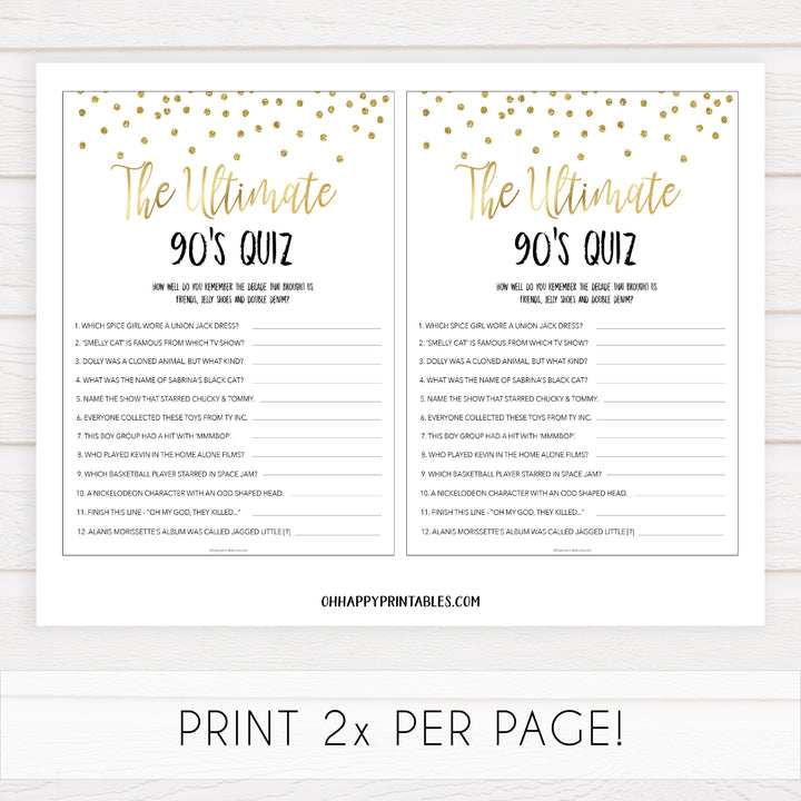 ultimate 90s quiz, bridal 90s quiz, Printable bachelorette games, gold glitter bachelorette, friends hen party games, fun hen party games, bachelorette game ideas, gold glitter adult party games, naughty hen games, naughty bachelorette games