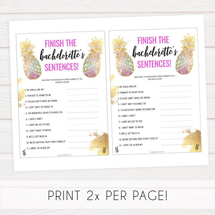 Finish Bachelorette Sentences - Gold Pineapple