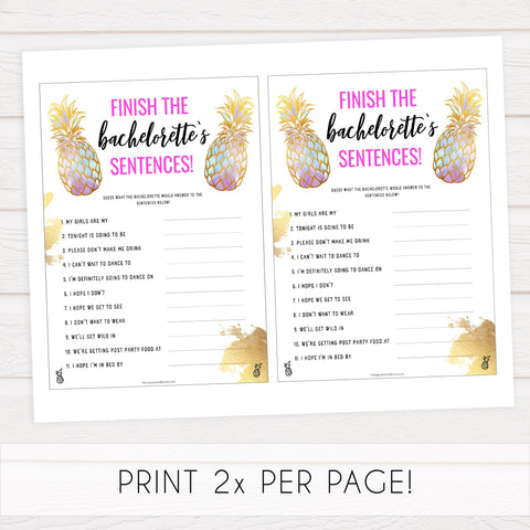 Finish Bachelorette Sentences - Gold Pineapple