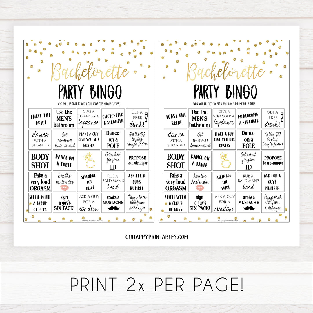 bachelorette party bingo game, dirty bingo game, Printable bachelorette games, gold glitter bachelorette, friends hen party games, fun hen party games, bachelorette game ideas, gold glitter adult party games, naughty hen games, naughty bachelorette games