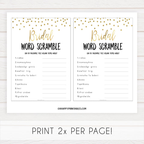 bridal word scramble game, Printable bridal shower games, gold glitter bridal shower, gold glitter bridal shower games, fun bridal shower games, bridal shower game ideas, gold glitter bridal shower